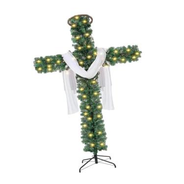Imagem de Vaveren Árvore de Natal artificial em forma de cruz com luzes, fácil de montar, enfeite de Natal artificial para shoppings, cafés, casas, festivais e, 1.5 Milhão