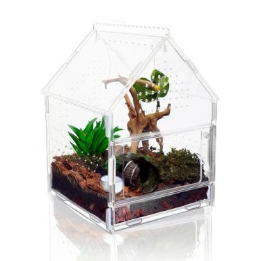 Imagem de Gabinete de aranha saltadora de acrílico com porta frontal magnética - Terrário de répteis com vista de 360° para tarântulas, insetos caranguejo eremita - Inclui viga suspensa e ventilação à prova de