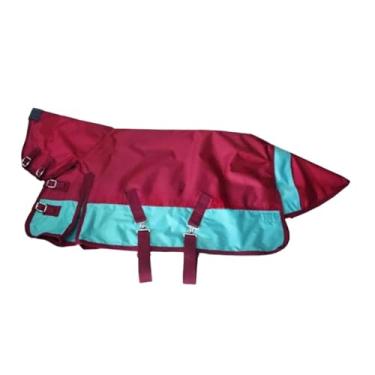 Imagem de Aymzbd Manta de inverno para cavalos, impermeável, espessa, ao congelamento, acolchoada, em tecido Oxford 600D, para cavalos, vestuário equestre, Burgundy Sky Blue S