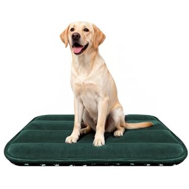 Imagem de pobopobo Almofada para gaiolas para cães, ultra macia e antiderrapante, ajuste seguro para caixas de metal e gaiolas para cães, cama aconchegante lavável para cães pequenos, médios e grandes (verde, G