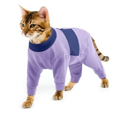 Imagem de QBLEEV Roupas para gatos, suéteres macios para gatos apenas, macacão de recuperação de cirurgia de gatinho, pijama, quatro pernas, gatos, camisas, roupas para prevenção de queda de cabelo, roxo, G