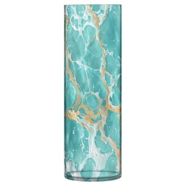 Imagem de CEBUGI Vaso de flores azul de água do mar 10 x 30 cm, vaso cilíndrico para flores, vaso transparente inquebrável para decoração de casa de festa de casamento