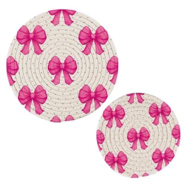 Imagem de Wassud Trivet de arcos com pontos para pratos quentes, suportes redondos de algodão, almofadas quentes, porta-copos elegantes, decoração de cozinha e acessórios, 2 peças