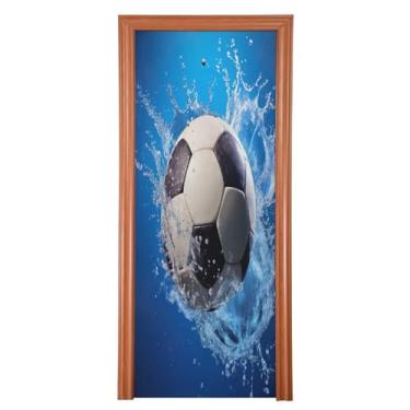 Imagem de Wassud Capa para porta de Halloween, bola de futebol grande, 99 x 199 cm, decoração de salpicos de água, faixa elástica para porta interna para varanda