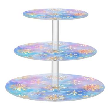 Imagem de CEBUGI Suporte de cupcake de 3 camadas, iridescente, flocos de neve, suporte redondo para bolo, torre, bandeja de servir em camadas de acrílico para chá, chá de bebê, casamento e mais