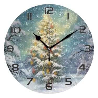 Imagem de YETTASBIN Relógio de parede de árvore de Natal, silencioso, sem tique-taque, operado por bateria, relógio redondo decorativo criativo para cozinha, sala de estar, banheiro, decoração de escritório em