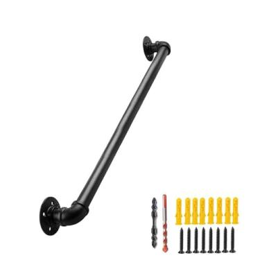 Imagem de Corrimão de parede, corrimão de escada industrial, corrimãos de tubo galvanizado de 1,25 polegadas de diâmetro para escadas internas com suporte de parede para escadas de varanda interna (preto fosco