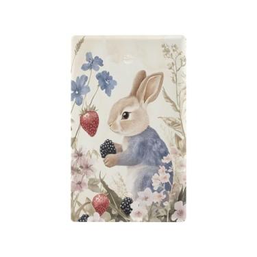 Imagem de Wassud Placa de cobertura para interruptor de luz, coelho fofo, colhendo bagas, capas decorativas para tomadas elétricas, placa de parede em branco 11 x 6 cm