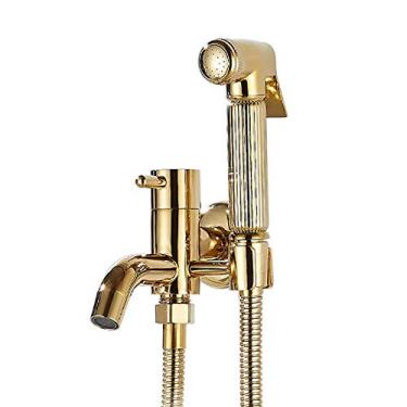 Imagem de uhyOHF Pulverizador de bidê portátil para vaso sanitário com água fria, conjunto de pulverizador de fraldas de pano de banheiro dourado de titânio kit de pulverizador de bidê montado na parede com