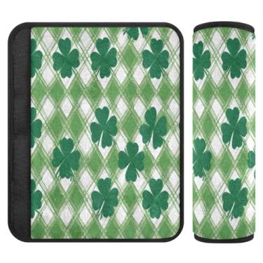 Imagem de Burbuja Capa para cinto de segurança de carro xadrez St. Patrick Clover Protetor de cinto de segurança de carro macio confortável para alça de ombro de assento de carro, 1 par pequeno