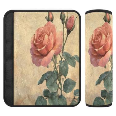 Imagem de Burbuja Capa para cinto de segurança de carro retrô rosa Valentine Protetor de cinto de segurança de carro macio confortável para alça de ombro de assento de carro, 1 par pequeno