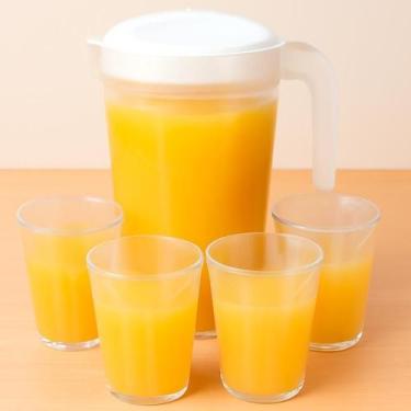 Imagem de Kit Jarra 2L de Água e Suco c/ 4 copos 250ml Azul Rosa ou Transparente