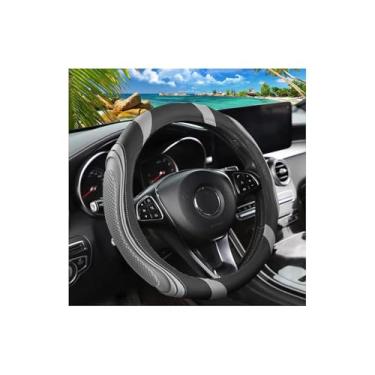 Imagem de Osilly Capa de volante de couro de carro de 38 cm, acessórios automotivos, elástico, respirável, antiderrapante, protetor de roda macio para homens e mulheres, adequado para SUVs, caminhões, veículos