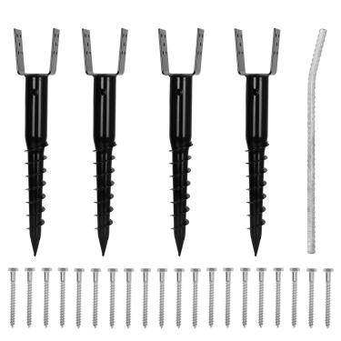 Imagem de 4 pacotes de estacas de parafuso de âncora sem escavação – suportes de postes em forma de U de 68 cm para postes de madeira 4 x 4 (8,9 cm x 8,9 cm), inclui parafusos e vergalhões, uso para caixa de