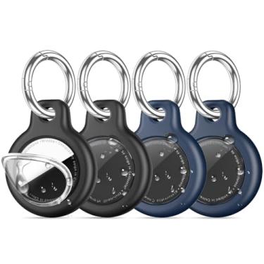 Imagem de Pacote com 4 capas para AirTag IPX7 à prova d'água com chaveiro, capa protetora de TPU à prova de choque resistente a arranhões compatível com Apple AirTag, para chaves, mochilas infantis, coleiras
