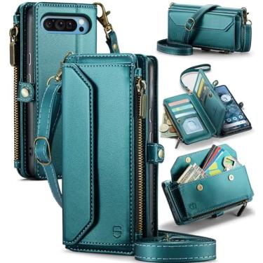 Imagem de Strapurs Capa tipo carteira compatível com Google Pixel 10 Pro XL com bloqueio de RFID, 10 cartões, couro sintético macio, alça de ombro magnética com zíper, capa para celular compatível com Pixel 10