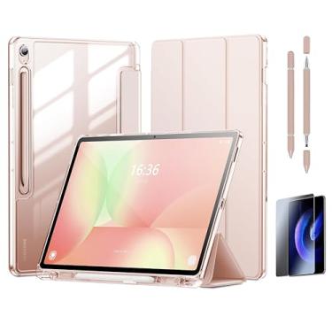 Imagem de Capa tablet Para Samsung Galaxy Tab S10 FE 10.9"/S9 FE 10.9"/S9 11", Traseira Trifold Folio Suporte Protetora Tablet Capa,Inclui 1 protettore de tela, 1 caneta de toque e adesivo aspirador (Rosa)