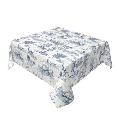 Imagem de Toalha de mesa quadrada rústica French Village, 137 cm, clássica, azul e branca, campestre francês, tecido de poliéster, Inodoor, mesa de fazenda, para casa, festa, jantar, piquenique, decoração