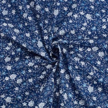 Imagem de PLIGREAT Tecido de algodão floral de 1,1 m, 150 cm de largura, flores azuis, pré-cortados, acessórios para cortinas, vestuário, artesanato, patchwork, costura, decoração de casa