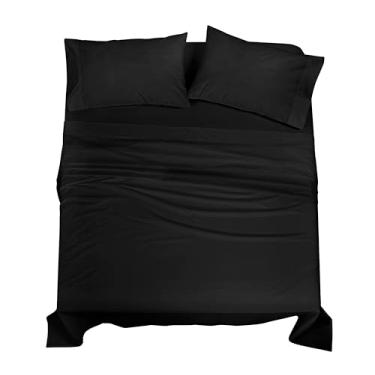 Imagem de ROYALE LINENS Jogo de lençol Queen 100% algodão orgânico – Tecido percal – Conjunto de 4 peças – 1 lençol de cima, 1 lençol com elástico profundo e 2 fronhas – Lençóis pretos – Sábanas Queen – Fresco