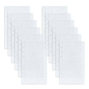 Imagem de Mogoostry Protetor de folha A6 transparente com glitter, pacote com 12, mangas de plástico de 8 x 17 cm, protetor de papel aberto lateral para fichários A6 de 6 anéis