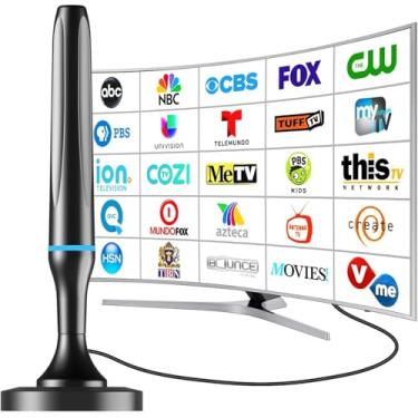 Imagem de Antena de TV digital para Smart Tv Antena de TV interna para TV sem cabo com base magnética forte, antena HD de recepção de 360° para TV interna cabos longos de 4 k - 3 pés (azul-17406)