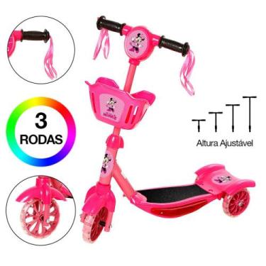 Imagem de Brinquedo Infantil Patinete Scooter 3 Rodas Minnie Cesta Luz - Art Bri