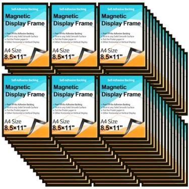 Imagem de Marspark 50 peças, 20 x 29 cm, suporte magnético para sinalização, moldura autoadesiva, moldura magnética dupla face, suporte de placa de janela de aviso A4 para porta de geladeira e escritório