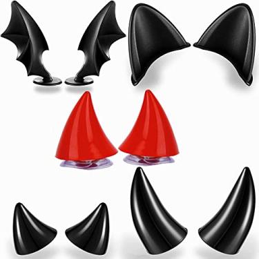 Imagem de Tzou Conjunto de 5 pares de acessórios de chifres de capacete de motocicleta, lindas orelhas de gato, asas de diabo, adesivo em forma de ventosa, peças de decoração