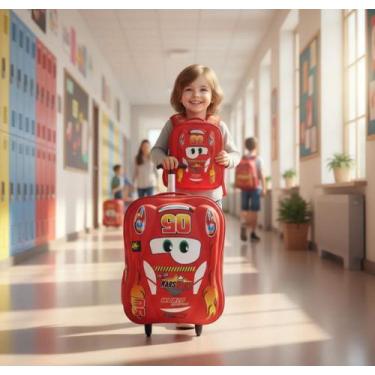 Imagem de Kit Mochila Infantil De Rodinhas 3D Alto relevo Macqueen reforçada ver
