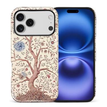 Imagem de ANLUN STORE Capa para iPhone 17 Pro, proteção dupla híbrida TPU macio + PC rígido à prova de choque, capa protetora antiarranhões e fina para homens e mulheres - design de arte vintage rosa ramo