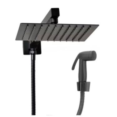 Imagem de Chuveiro Ducha Quadrado Reto Articulado Banheiro(C/CHUVEIRINHO PRETO)