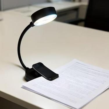 Imagem de 1 luminária de leitura com clipe de LED ajustável com 3 cores, bateria não incluída, mini lâmpada de leitura de cabeceira, luminária de mesa portátil, preta