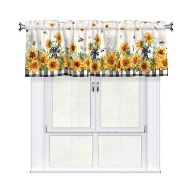 Imagem de Giwawa Cortina floral de girassol sanefa xadrez búfalo com filtro de luz cortinas de tratamento de janela curta para cozinha banheiro porão 137 x 45 cm