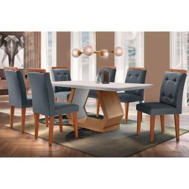 Imagem de Sala De Jantar Completa Alvorada C- Tampo Madeirado Canto Reto 180x90cm E 6 Cadeiras Imperatriz Imbuia-off White - Suede Grafite - Rufato