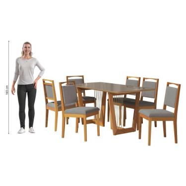 Imagem de Conjunto Sala De Jantar Lina Em Madeira Maciça 6 Cadeiras Boucle Cinza
