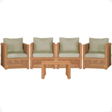 Imagem de Mesa E 4 Poltronas Madri Corda Náutica Estofado 7 Trama Terra Cota