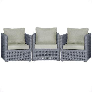 Imagem de 3 Poltronas Madri Alumínio Corda Náutica Estofado 3 Trama Prata