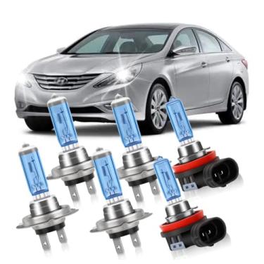 Imagem de KINGSOFE Combo de lâmpadas de farol compatível com HYUNDAI SONATA 2011-2014, farol alto H7 + farol baixo H8 lâmpada de halogêneo, super brilhante 6000K branco, pacote com 6