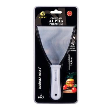 Imagem de Aço Inox, Espátula Reta de Cozinha, Branca e Inox, 5 Polegadas, 23,5 x 12 cm, 175g, Cabo em Polipropileno