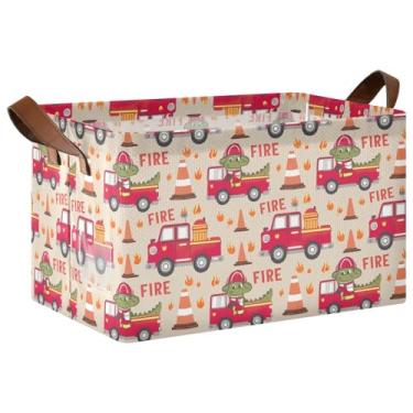 Imagem de Caixas organizadoras de armário de caminhões de bombeiros de crocodilo com 2 alças, 40 x 29 x 25 cm, grande organizador de roupas para organização e armazenamento de trailers, 1 pacote