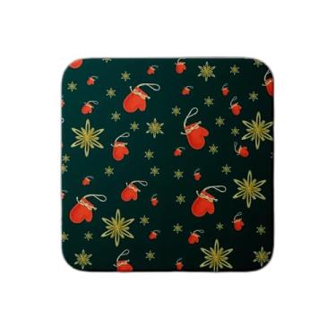 Imagem de Ladrilho Decorativo de Cerâmica Natalino Verde com Estampa de Luvas e Flocos Dourados