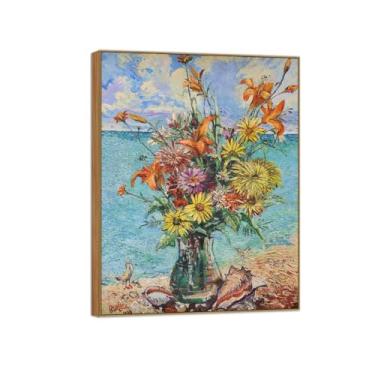 Imagem de David Burliuk Famosas impressões em tela de arte de parede prontas para pendurar Flores e conchas. Pintura de moldura de madeira para decoração de sala de estar 50 x 65 cm 20 x 26 pol