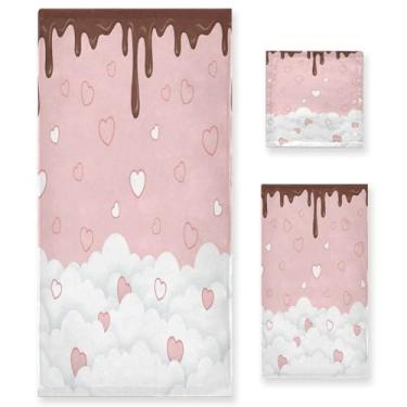 Imagem de Wassud Conjunto de 3 toalhas de banho com corações e nuvens, super macias e absorventes para banheiro, toalhas de banho de secagem rápida, toalha de banho para academia, spa, hotel