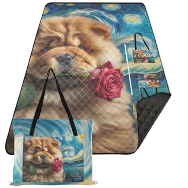 Imagem de TSENQUE Cobertor de praia para cachorro Chow Chow Noite estrelada à prova de areia, impermeável, grande, cobertor de piquenique, estampa fofa, tapete de acampamento infantil para grama, 203 x 152 cm