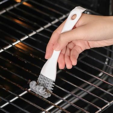 Imagem de Conjunto de escovas de ângulo morto para fogão/fenda/pia: multifuncional, mais escova pequena para limpeza de churrasqueira. (branco)