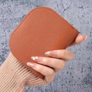 Imagem de Carteira feminina de couro genuíno com dobra dupla/tripla - Suporte minimalista para cartão de crédito com bloqueio de RFID e bolso para moedas, Marrom, Casual