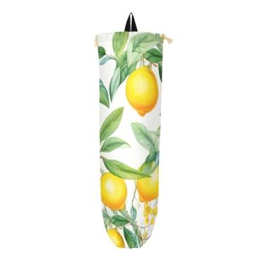 Imagem de Porta-sacos plásticos de limão em aquarela em um ramo, bolsa organizadora de parede, armazenamento de sacola de compras