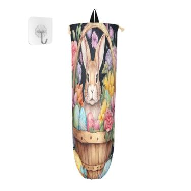 Imagem de Coelho coelho na cesta com flores dispensador de saco de supermercado na parede, organizador de saco de armazenamento de cozinha, suporte de saco de plástico suporte de parede