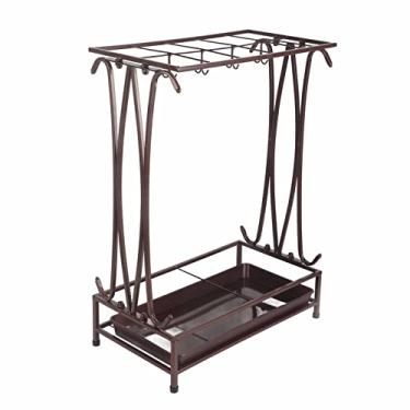 Imagem de POCREATION Suporte para Guarda-chuvas, Suporte de Ferro Com Bandeja de Gotejamento para Casa e Saguão de Hotel, para Guarda-chuvas Com 10 Furos e 8 Ganchos para (Bronze)
